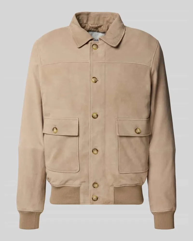 Profuomo Bomberjacke mit Umlegekragen und Pattentaschen Beige