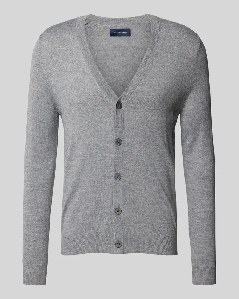 Christian Berg Slim Fit Cardigan aus Woll-Mix mit V-Ausschnitt Hellgrau