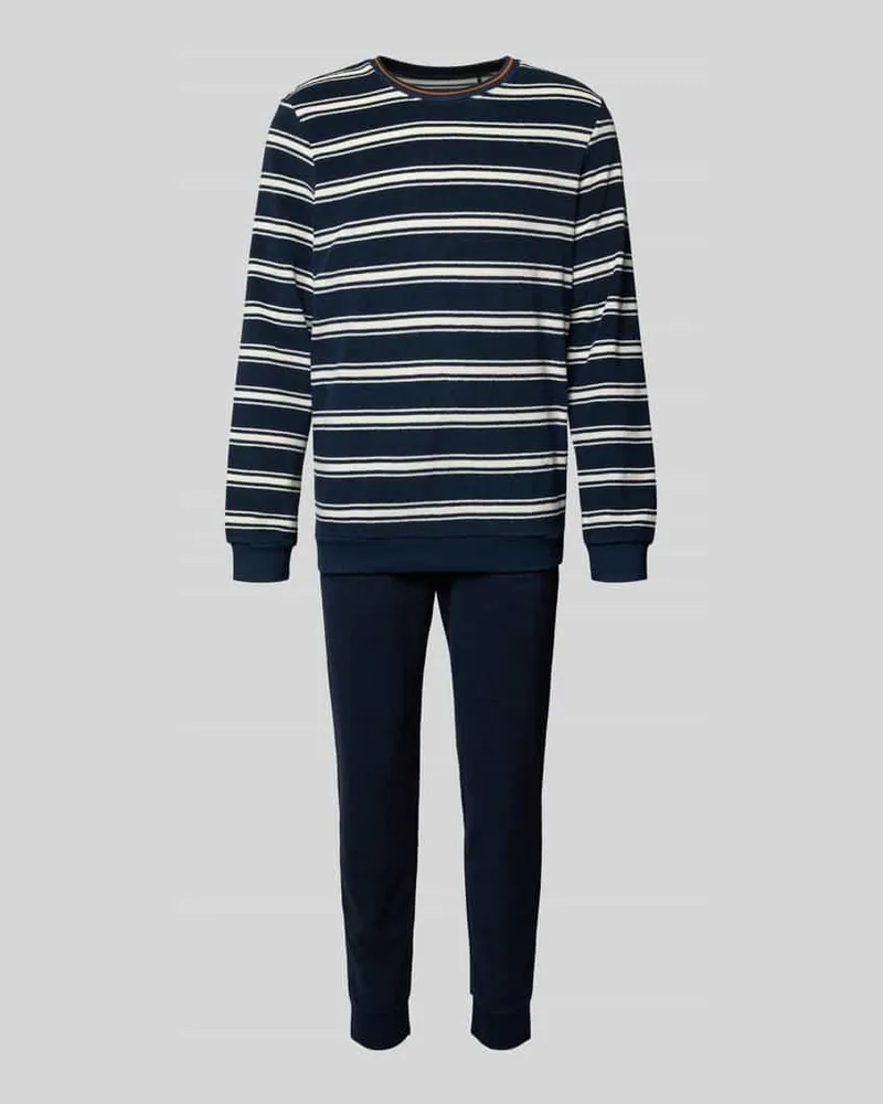 Schiesser Pyjama mit gerippten Abschlüssen Marine