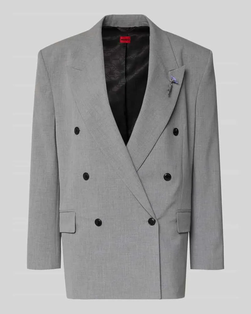 HUGO BOSS Regular Fit Longblazer mit Brosche Modell 'ANTEGI Hellgrau