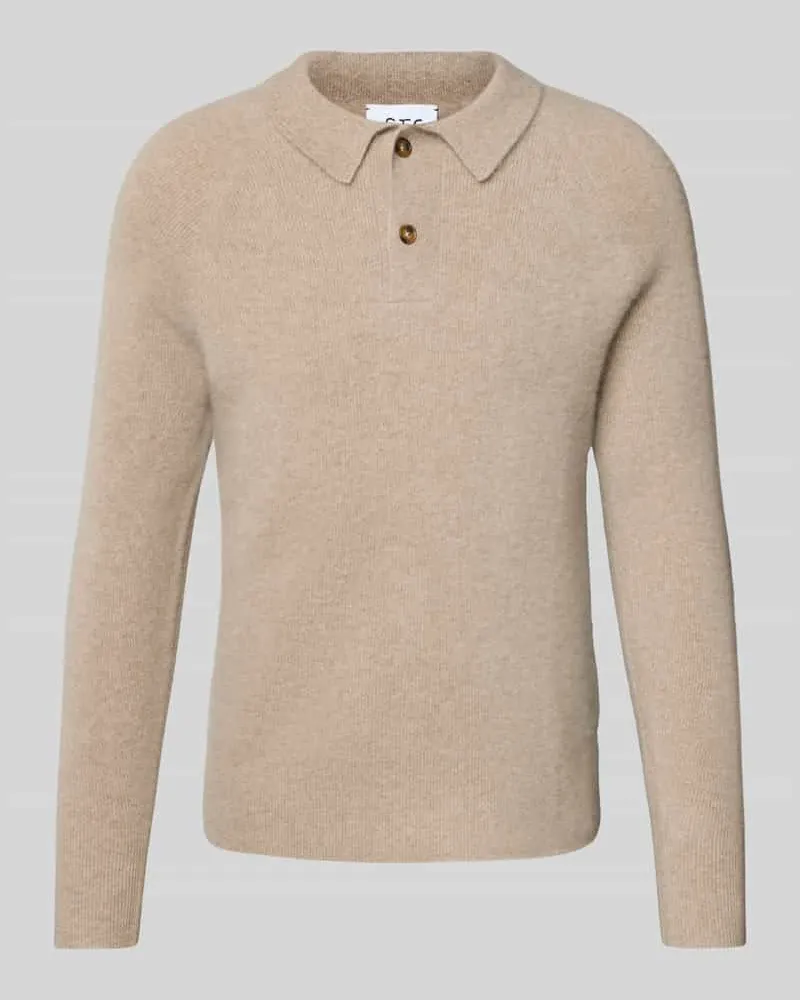 FTC Cashmere Kaschmirpullover mit Kentkragen Sand