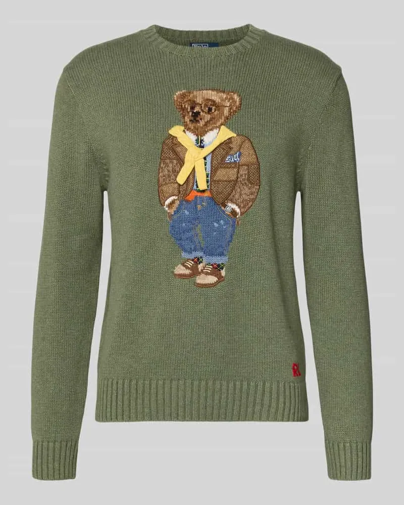 Ralph Lauren Strickpullover mit Motiv und Rundhalsausschnitt Khaki