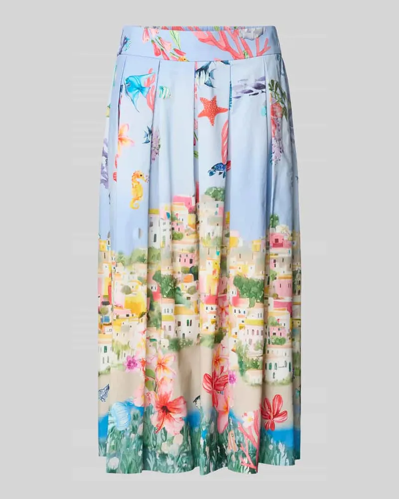 Vera Mont Regular Fit Midirock mit Motiv-Print Hellblau