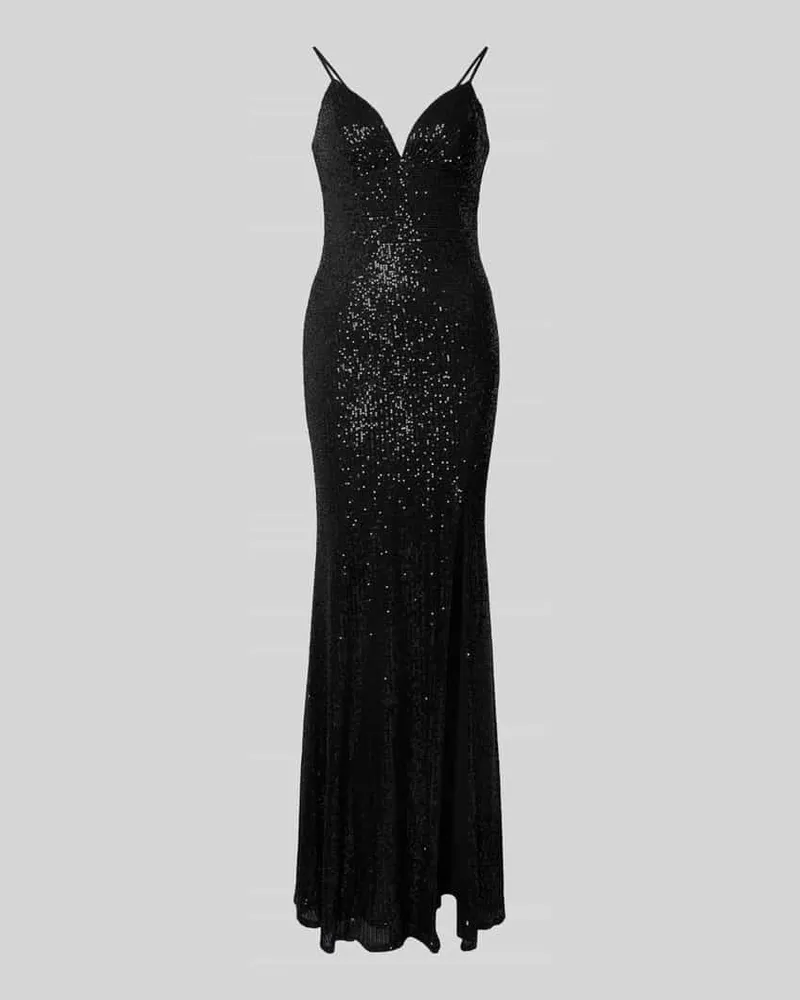LUXUAR Abendkleid mit Pailletten und Gehschlitz Black