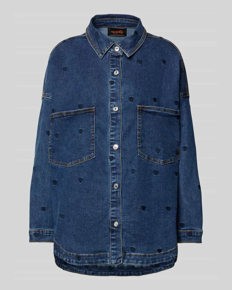 Miss Goodlife Relaxed Fit Jeansbluse mit Stitchings Jeansblau