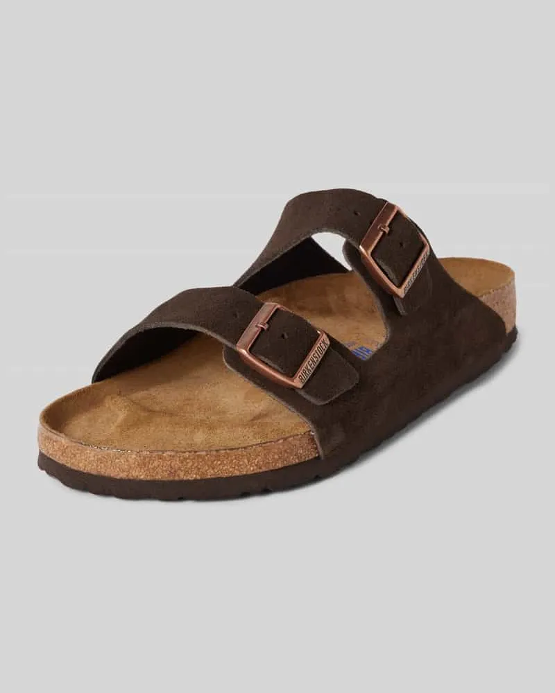 Birkenstock Slides aus Leder mit Dornschließe Modell 'Arizona Dunkelbraun