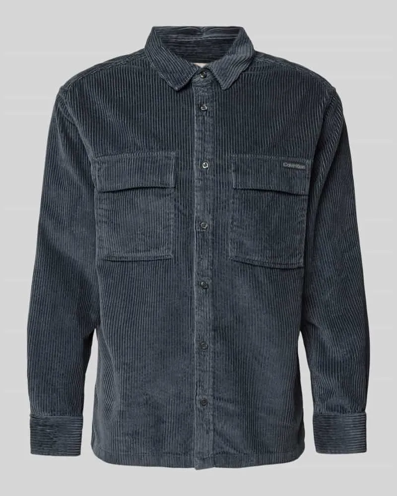 Calvin Klein Relaxed Fit Freizeithemd in Cord-Optik Modell 'Roy Rauchblau