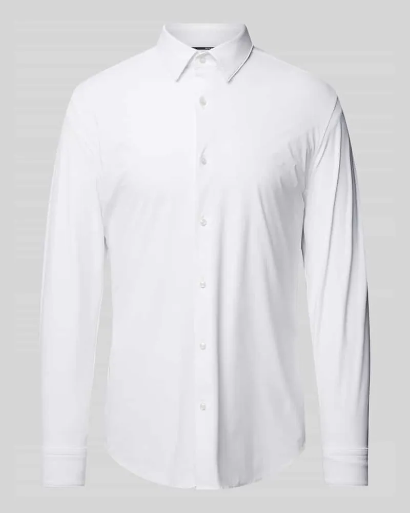 HUGO BOSS Slim Fit Businesshemd aus Feintwill mit Stretch-Anteil Modell 'HANK Weiss
