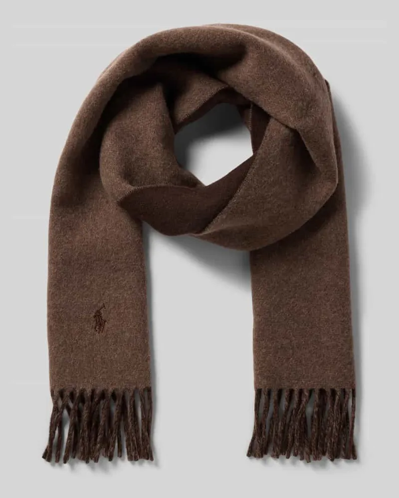 Ralph Lauren Schal aus Wolle mit Logo-Stitching und Fransen Dunkelbraun
