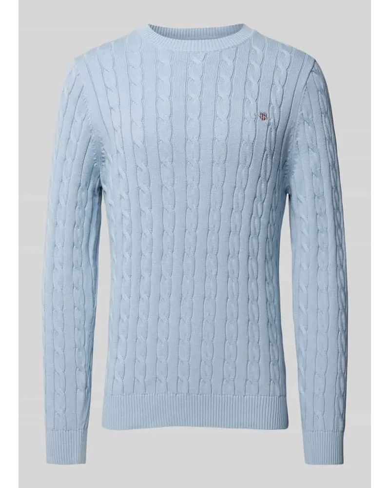 Gant Strickpullover mit Zopfmuster Hellblau