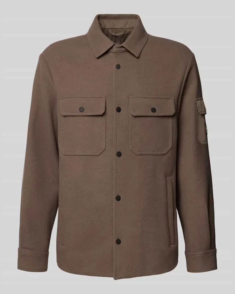 Armani Exchange Regular Fit Hemdjacke mit Kentkragen und Brusttaschen Beige