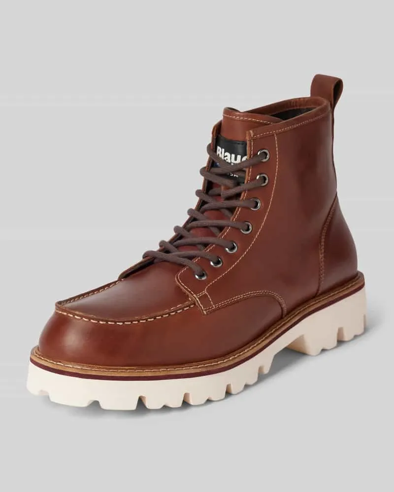 Blauer Schnürboots aus Leder mit Label-Detail Modell 'RUSK03 Cognac
