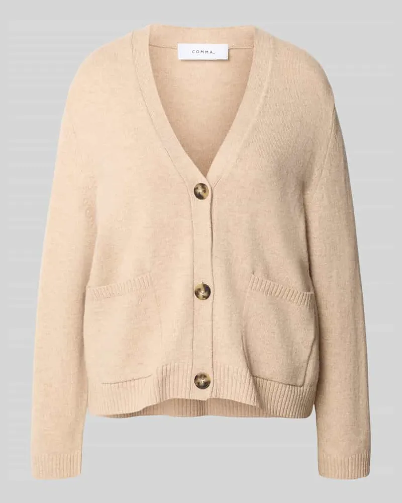 COMMA Strickjacke aus Woll-Mix mit V-Ausschnitt Sand