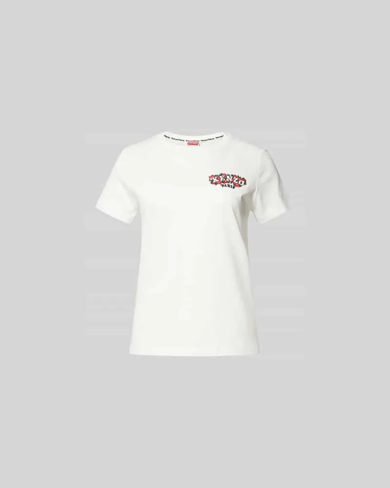Kenzo T-Shirt mit floralem Label-Stitching Offwhite