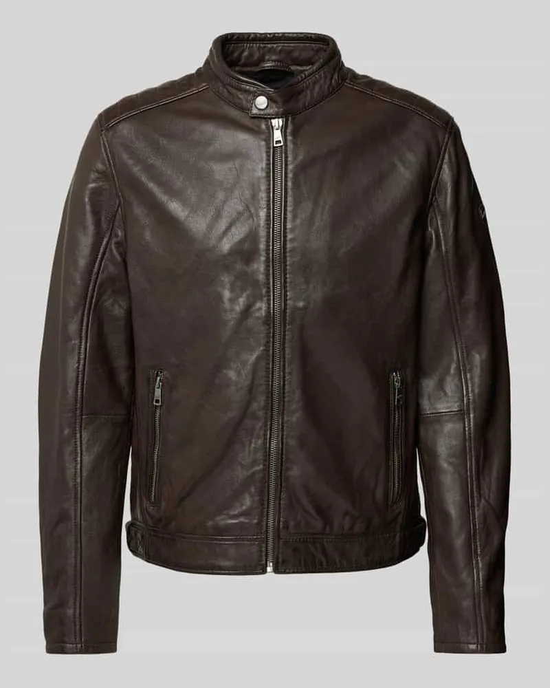 Mauritius Lederjacke mit Stehkragen Modell 'Brody Mittelbraun