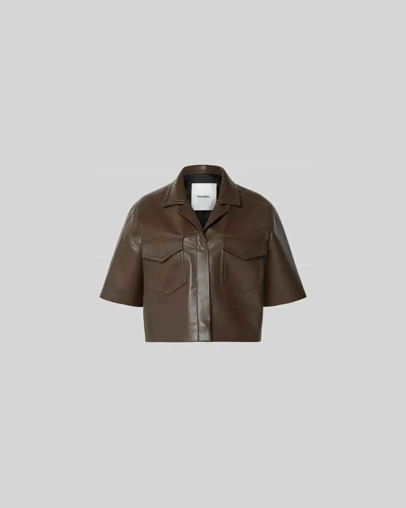 Nanushka Cropped Bluse mit Brusttaschen Schoko