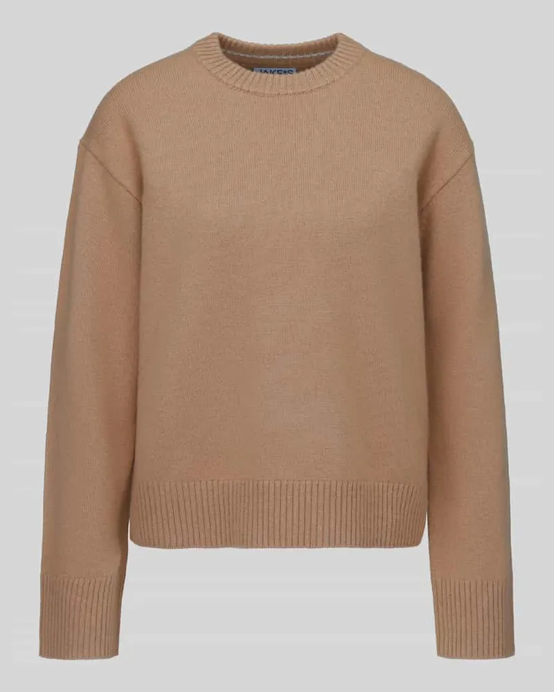 JAKE*S Pullover aus reiner Wolle mit Rippabschlüssen Camel