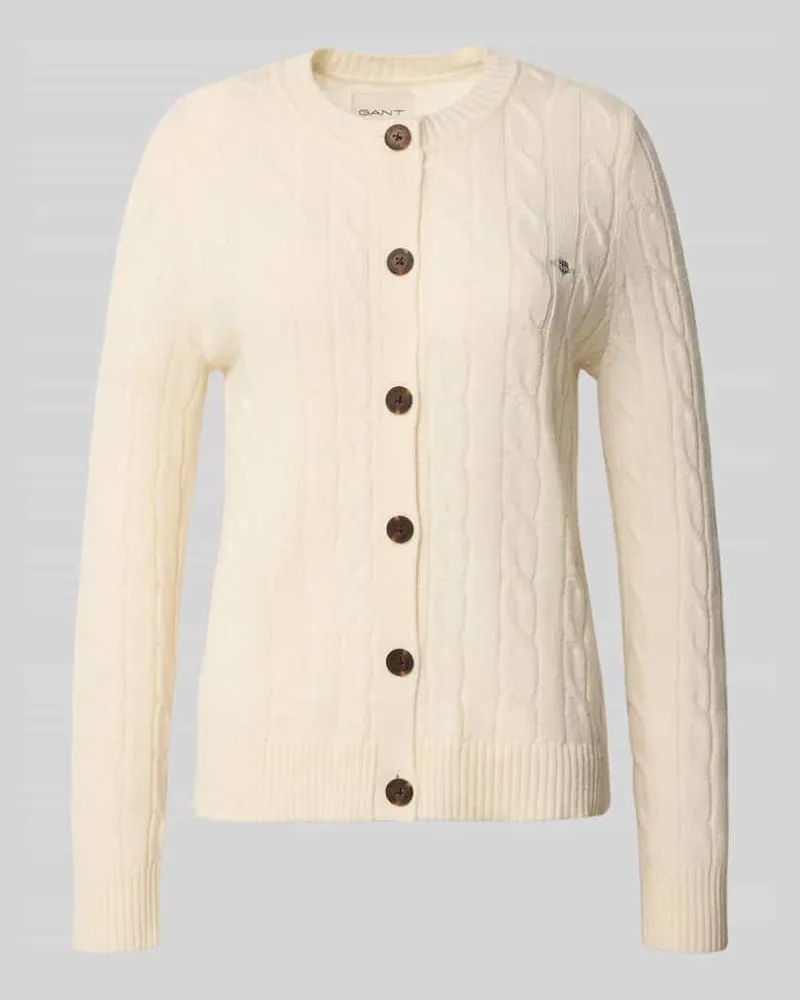 Gant Strickjacke mit Zopfmuster und Label-Stitching Offwhite