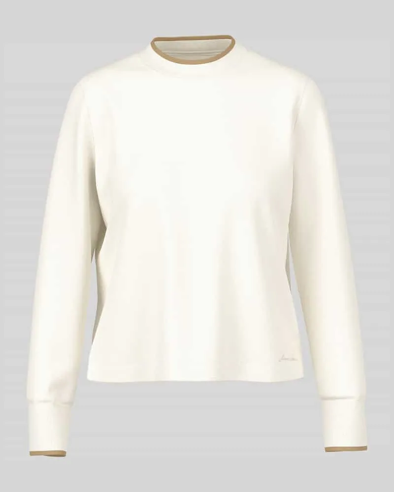 Marc Cain Regular Fit Langarmshirt mit kontrastierendem Rippkragen Offwhite