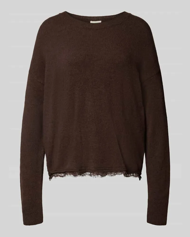 Milano Italy Relaxed Fit Strickpullover mit Spitze Dunkelbraun