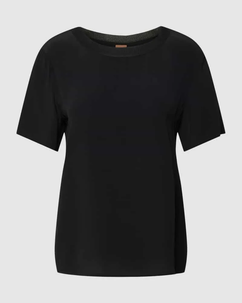 HUGO BOSS T-Shirt mit geripptem Rundhalsausschnitt Modell 'Ilyeana Black