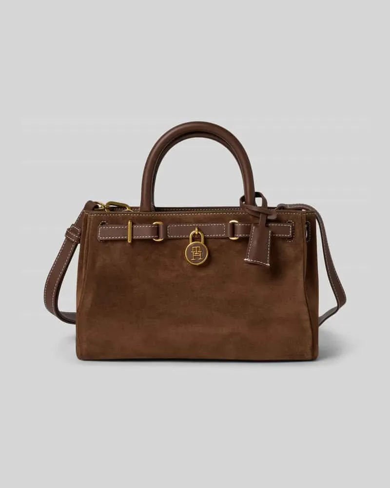 Tommy Hilfiger Henkeltasche aus echtem Veloursleder Modell 'AMERICAN ICON MINI Dunkelbraun