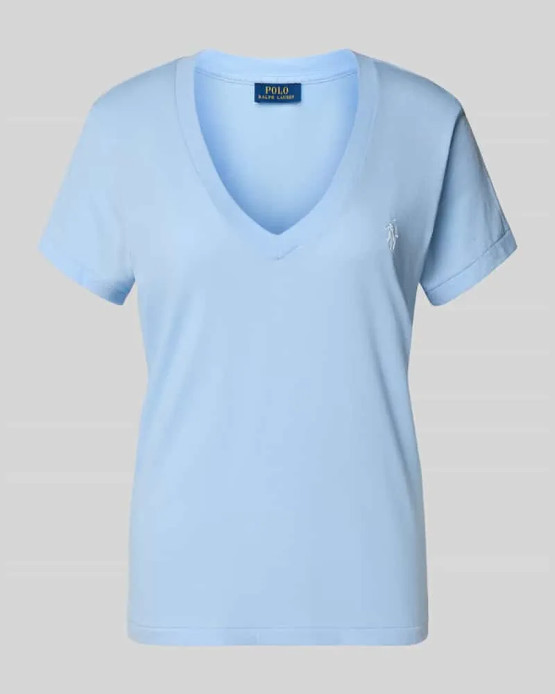 Ralph Lauren T-Shirt mit Label-Stitching und V-Ausschnitt Blau
