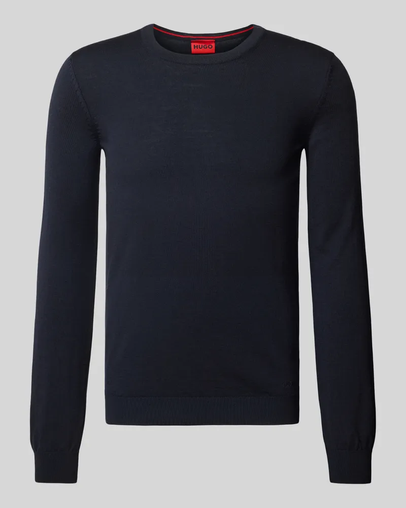 HUGO BOSS Pullover aus  Schurwolle mit Label-Stitching Modell 'Cedric Marine