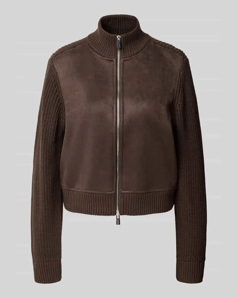 COMMA Strickjacke mit Stehkragen und Zweiwege-Reißverschluss Dunkelbraun