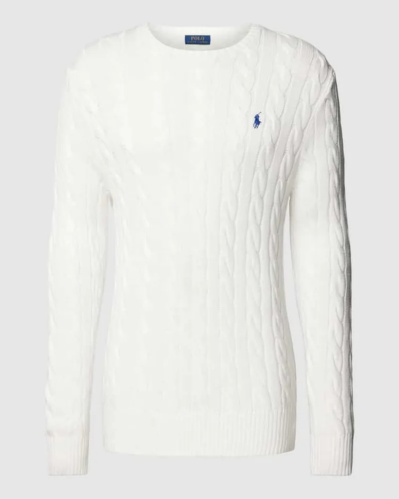 Ralph Lauren Strickpullover mit Logo-Patch mit Zopfmuster Weiss