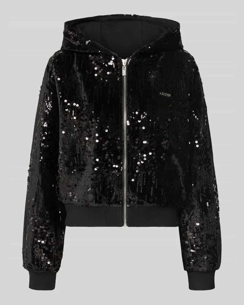 Guess Sweatjacke mit Paillettenbesatz Black