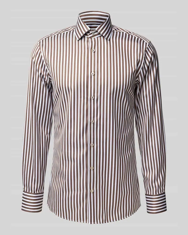 Eterna Slim Fit Business-Hemd mit Knopfleiste Cognac