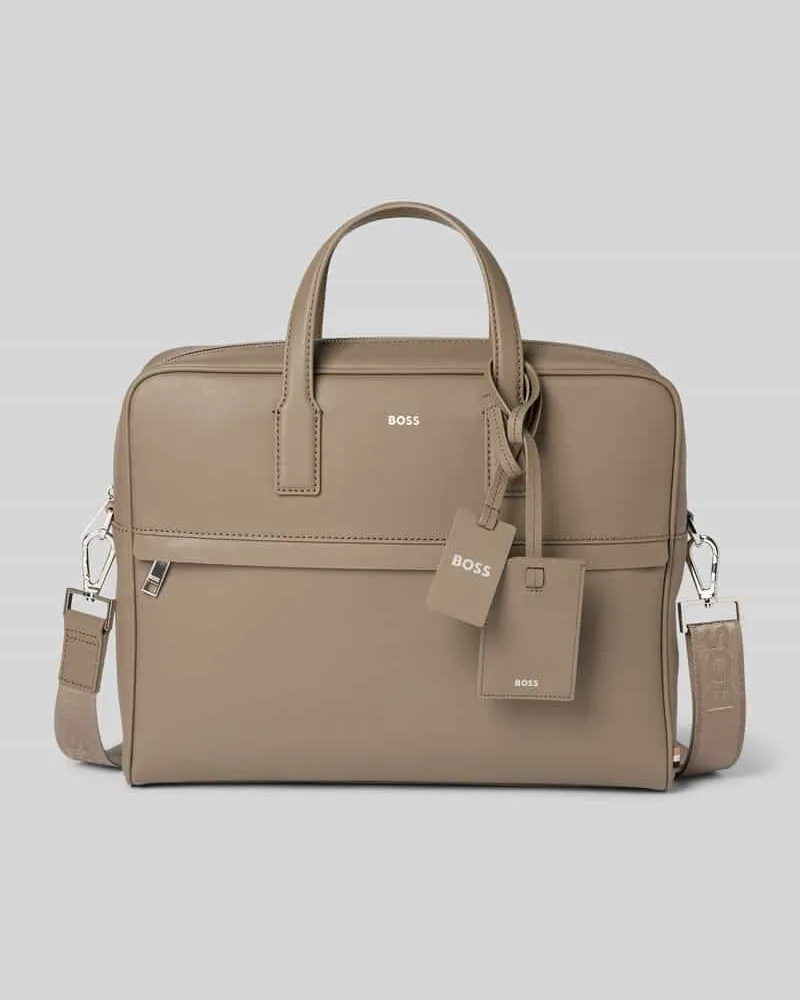 HUGO BOSS Laptoptasche mit Label-Print Modell 'Zair Taupe