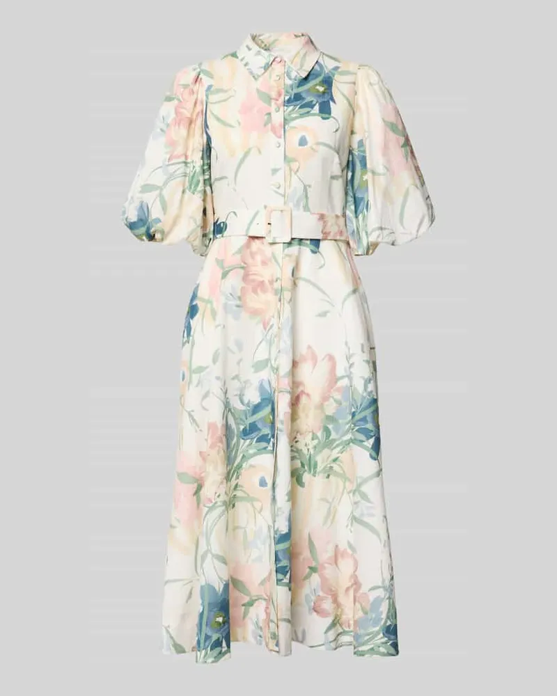Ted Baker Midikleid aus Leinen-Mix mit floralem Allover-Print Sand
