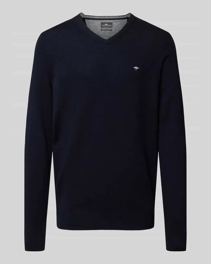 Fynch-Hatton Regular Fit Strickpullover aus Baumwoll-Mix mit Kaschmir-Anteil Marine