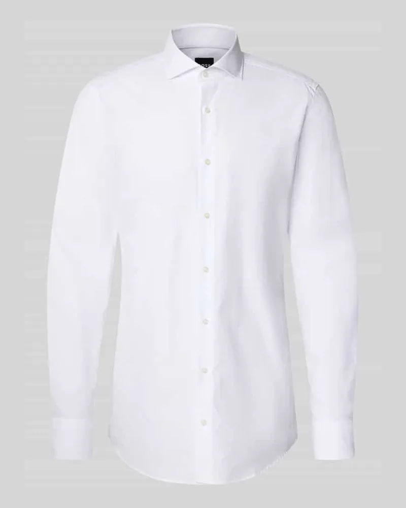HUGO BOSS Slim Fit Freizeithemd aus reiner Baumwolle mit extra langem Arm Modell 'H-HANK-SP Weiss