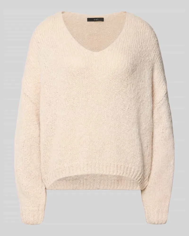 Oui  Oversized Strickpullover mit Mohair-Anteil Offwhite