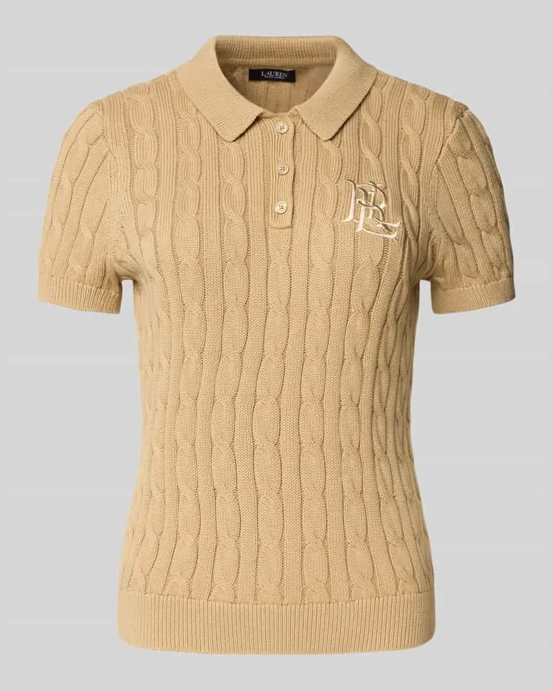 Ralph Lauren Strickshirt mit Zopfmuster und Polokragen Modell 'NATRISSA Camel