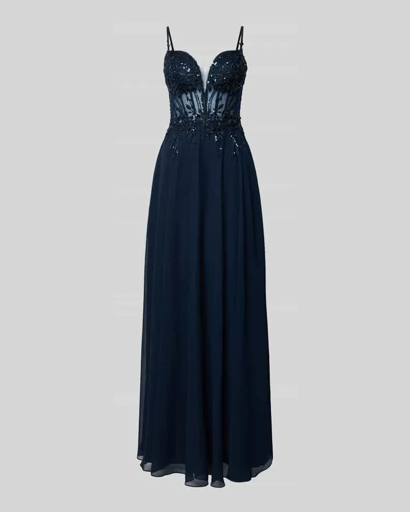 LUXUAR Abendkleid mit Perlen und Pailletten Dunkelblau