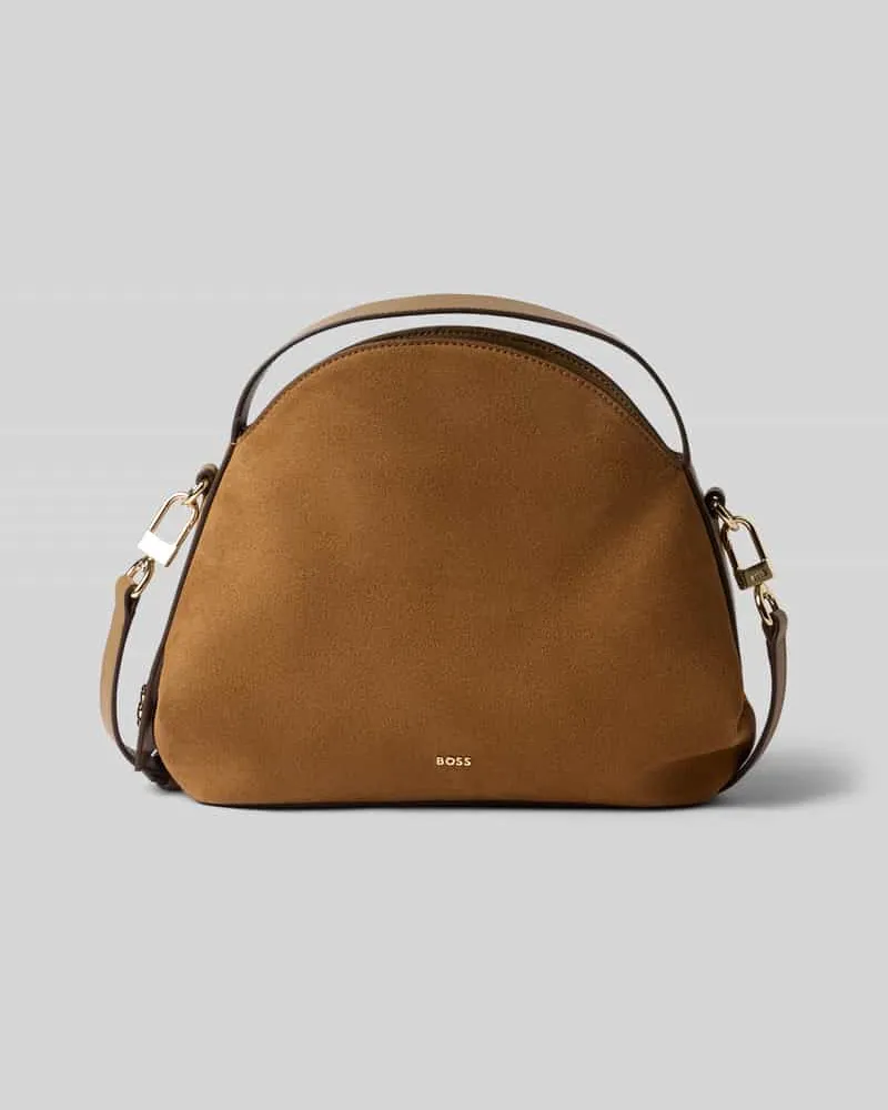 HUGO BOSS Shopper aus Kalbvelours mit Crossbody-Riemen Modell 'Caylie Crossbody S Camel