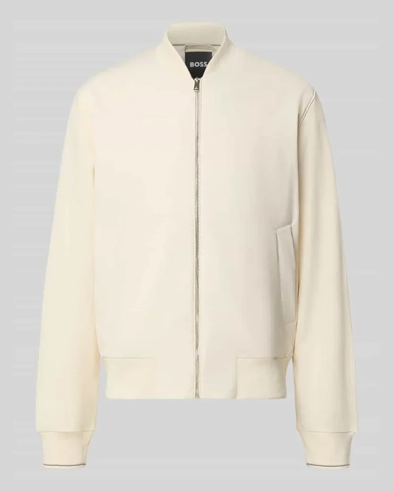 HUGO BOSS Regular Fit Sweatjacke aus reiner Baumwolle Modell 'Skiles 55 Offwhite
