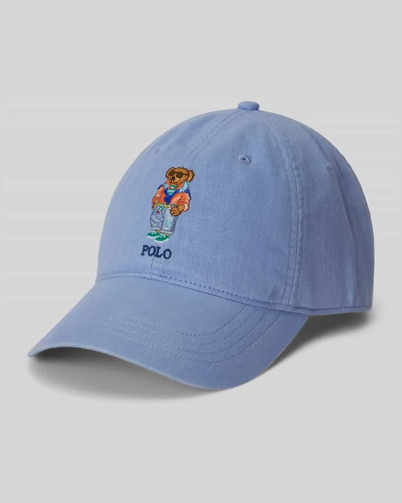 Ralph Lauren Cap mit Polo Bear Detail aus Leinen Hellblau