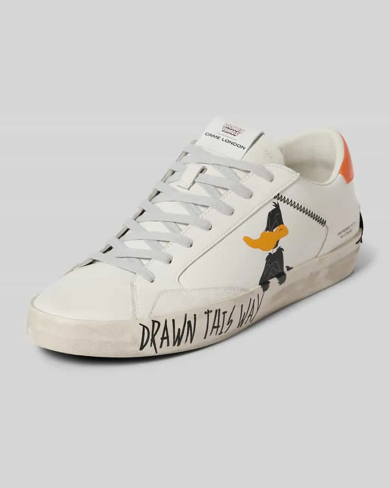 Crime Ledersneaker mit Motiv-Print Modell 'DISTRESSED Weiss