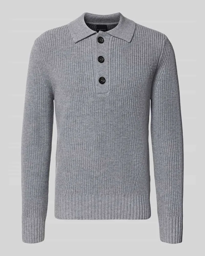 Bugatti Strickpullover mit Umlegekragen und Knopfleiste Mittelgrau