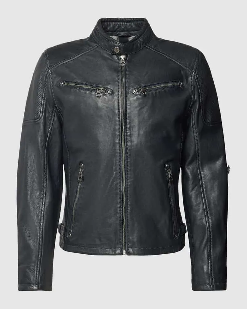Mauritius Lederjacke mit Stehkragen Modell 'MARC LAKEV Marine