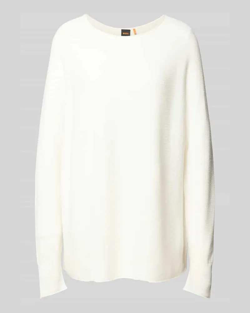 HUGO BOSS Strickpullover mit Rundhalsausschnitt Modell 'Falandina Offwhite