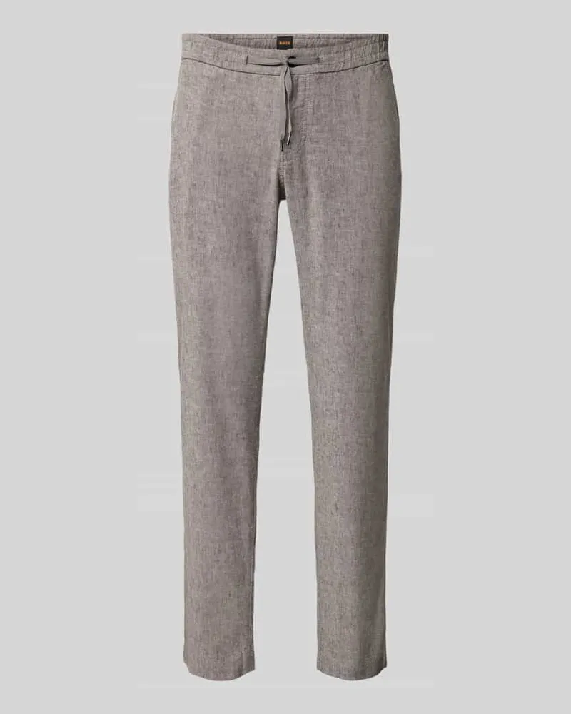HUGO BOSS Straight Fit Leinenhose mit elastischem Bund Modell 'Sanderson Dunkelbraun