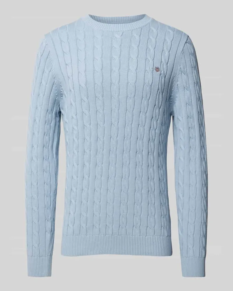 Gant Strickpullover mit Zopfmuster Hellblau