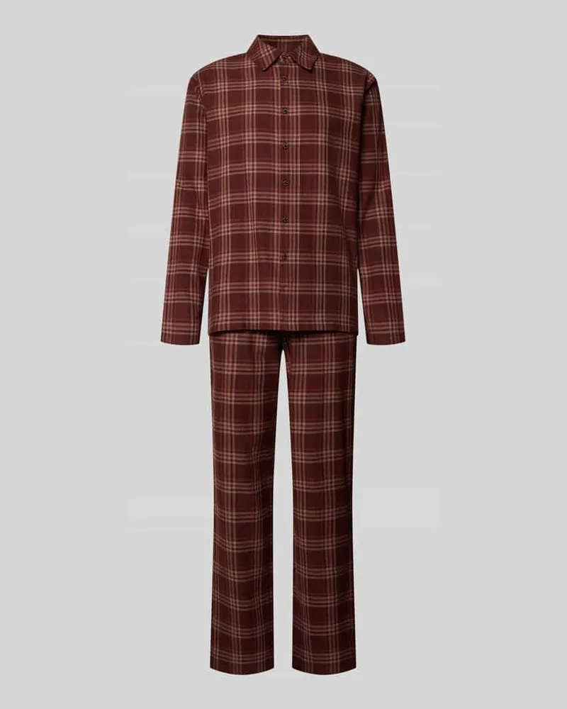 Schiesser Pyjama aus reiner Baumwolle mit Knopfleiste und Umlegekragen Mittelbraun