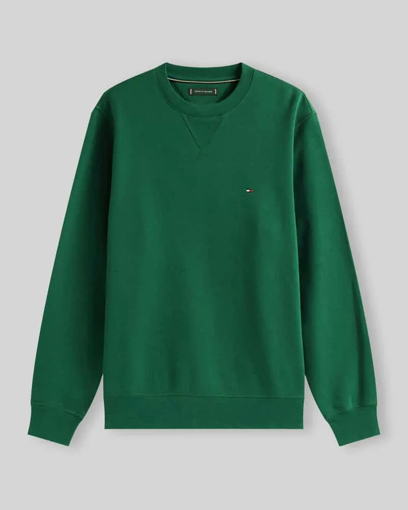 Tommy Hilfiger Regular Fit Sweatshirt aus reiner Baumwolle mit Logo-Stitching Dunkelgruen